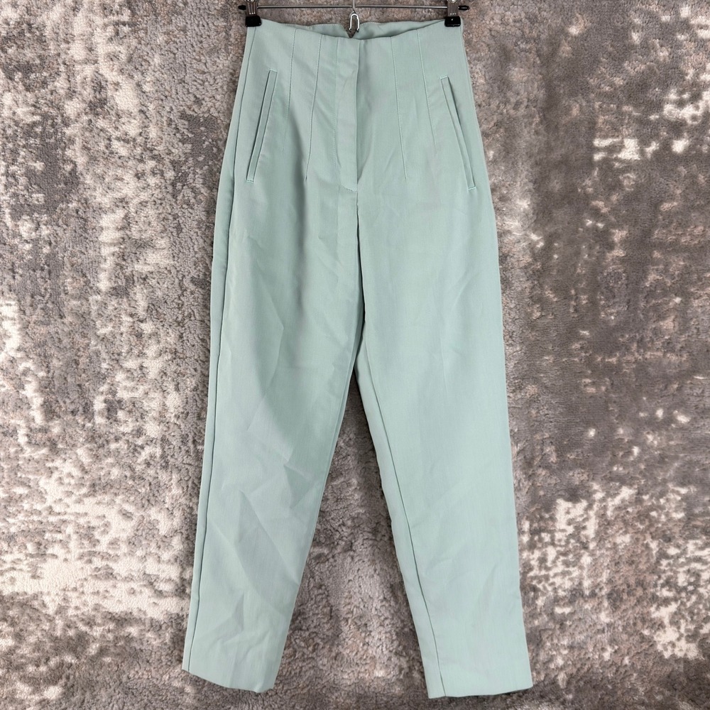 Zara Size XS High Waisted Tapered Ankle Dress Pants Mint Green Women